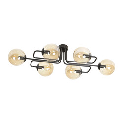 Kangasala speciale 6L plafondlamp zwart met amberkleurige bollen E14