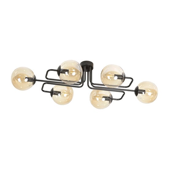 Emibig Emibig Kangasala speciale 6L plafondlamp zwart met amberkleurige bollen E14 - Creëer een warme sfeer in uw interieur