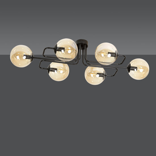 Kangasala speciale 6L plafondlamp zwart met amberkleurige bollen E14