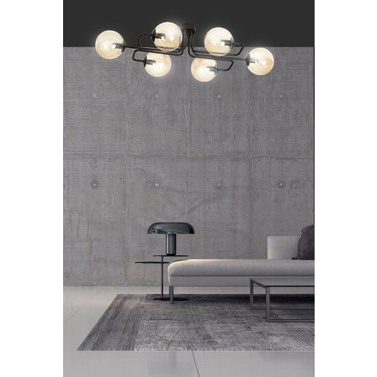 Kangasala speciale 6L plafondlamp zwart met amberkleurige bollen E14