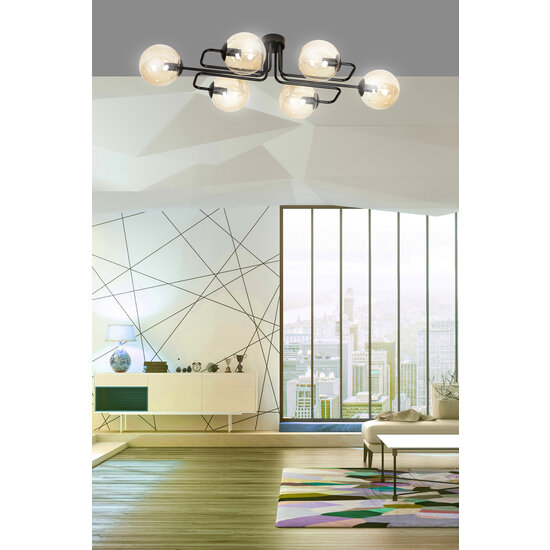 Kangasala speciale 6L plafondlamp zwart met amberkleurige bollen E14