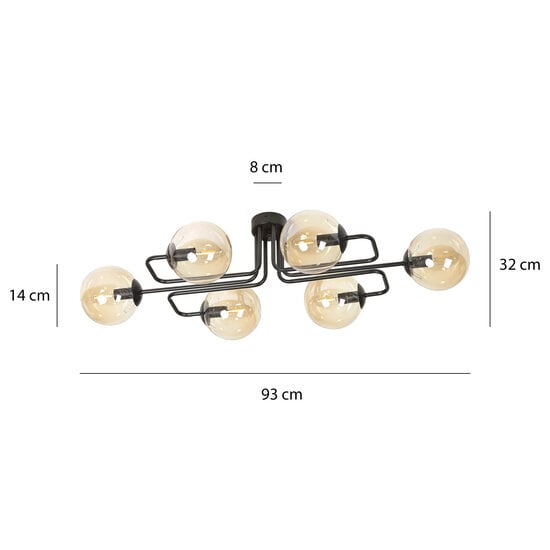 Emibig Emibig Kangasala speciale 6L plafondlamp zwart met amberkleurige bollen E14 - Creëer een warme sfeer in uw interieur