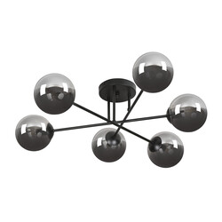 Kangasala ronde speelse 6L plafondlamp zwart met gerookte glas bollen E14