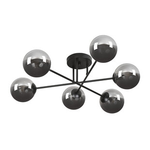 Emibig Kangasala lampe de plafond ronde ludique 6L noire avec ampoules en verre fumé E14