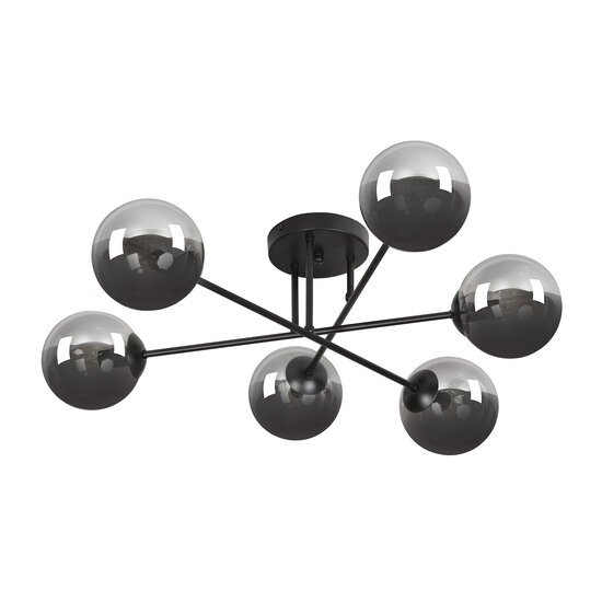 Emibig Emibig Kangasala runde, verspielte 6L-Deckenleuchte in Schwarz mit Rauchglasbirnen E14 - Perfekt für eine gemütliche Atmosphäre in jedem Raum