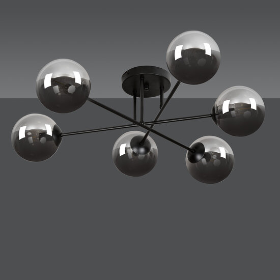 Kangasala round playful 6L ceiling lamp black with smoked glass bulbs E14
