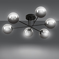 Kangasala round playful 6L ceiling lamp black with smoked glass bulbs E14