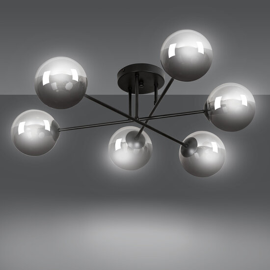 Emibig Emibig Kangasala lámpara de techo redonda juguetona 6L negra con bombillas de vidrio ahumado E14 - Perfecta para crear un ambiente acogedor en cualquier habitación