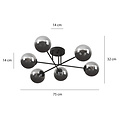 Emibig Emibig Kangasala ronde speelse 6L plafondlamp zwart met gerookte glas bollen E14 - Perfect voor sfeervolle verlichting in elke ruimte