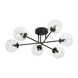 Kangasala round cool 6L ceiling lamp black with transparent glass bulbs E14