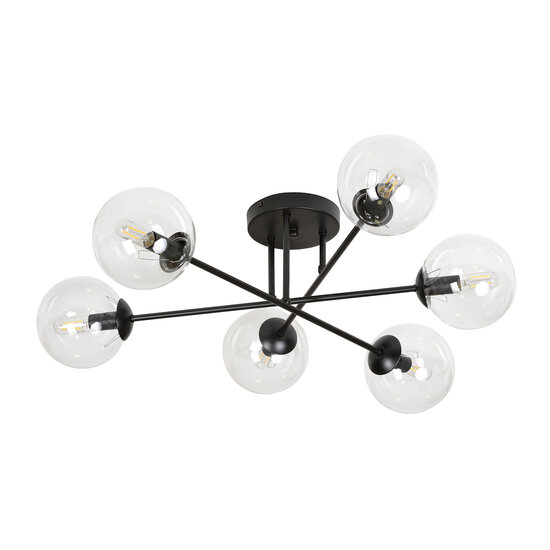 Emibig Emibig Kangasala round cool 6L ceiling lamp black with transparent glass bulbs E14 - Ideal lighting for modern interiors