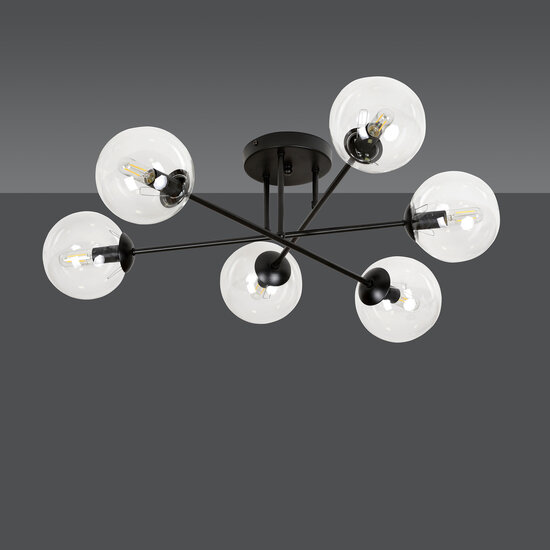 Kangasala round cool 6L ceiling lamp black with transparent glass bulbs E14