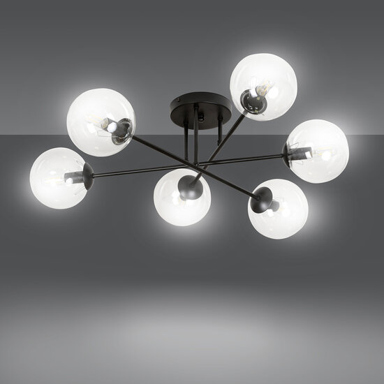 Emibig Emibig Kangasala lámpara de techo redonda 6L negra con bombillas de vidrio transparente E14 - Iluminación ideal para interiores modernos
