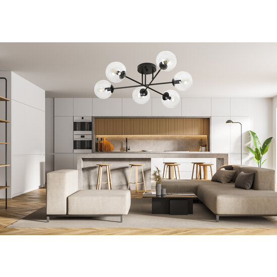 Kangasala round cool 6L ceiling lamp black with transparent glass bulbs E14