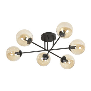 Kangasala ronde speciale 6L plafondlamp zwart met amberkleurige bollen E14