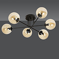 Kangasala ronde speciale 6L plafondlamp zwart met amberkleurige bollen E14