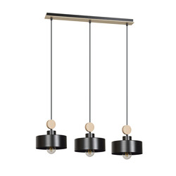 Vihti long hanging lamp 3L black with wooden accent 3x E27