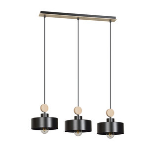 Vihti lange hanglamp 3L zwarte met houten accent 3x E27