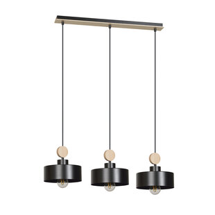 Vihti long hanging lamp 3L black with wooden accent 3x E27