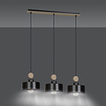 Vihti long hanging lamp 3L black with wooden accent 3x E27