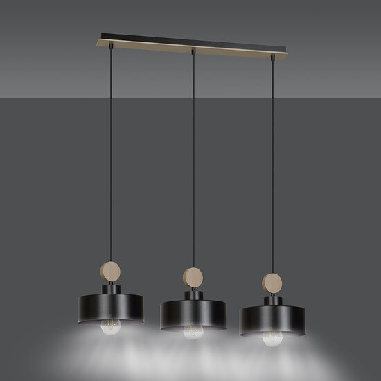 Emibig Emibig Vihti lámpara colgante larga 3L negra con acento de madera 3x E27 - Ideal para interiores modernos