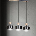 Emibig Emibig Vihti long hanging lamp 3L black with wooden accent 3x E27 - Ideal for modern interiors