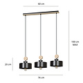 Emibig Emibig Vihti long hanging lamp 3L black with wooden accent 3x E27 - Ideal for modern interiors