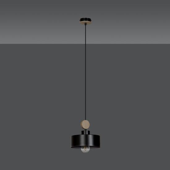 Lampe à suspension Vihti 1L noire avec accents de bois