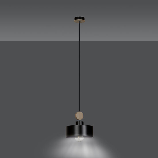 Vihti 1L pendant lamp black with wood accent
