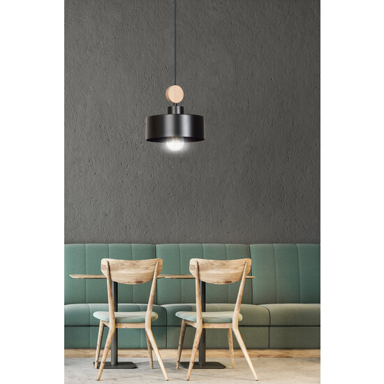 Vihti 1L pendant lamp black with wood accent
