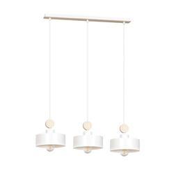 Vihti blanc avec suspension longue en bois 3L 3x E27