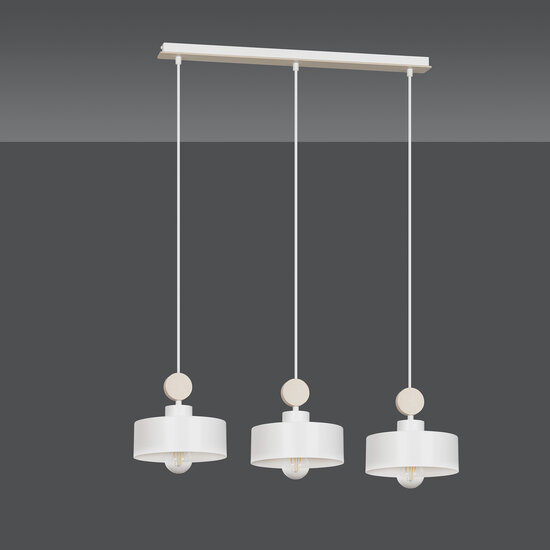 Vihti blanc avec suspension longue en bois 3L 3x E27