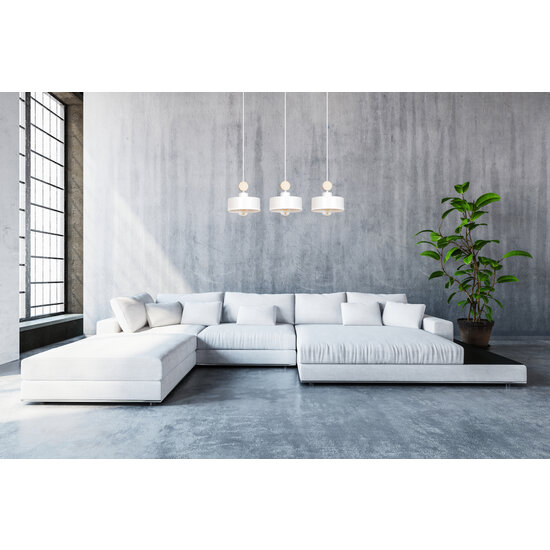 Vihti blanc avec suspension longue en bois 3L 3x E27