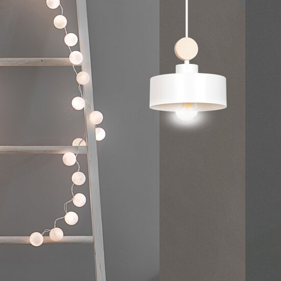 Emibig Emibig Vihti 1L blanc avec lampe suspendue en bois 1x E27 - Idéal pour un intérieur moderne