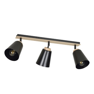 Emibig Salo 3L plafondlamp zwart en hout 3x E27