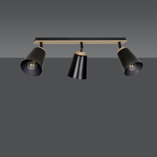 Lámpara de techo Salo 3L negro y madera 3x E27
