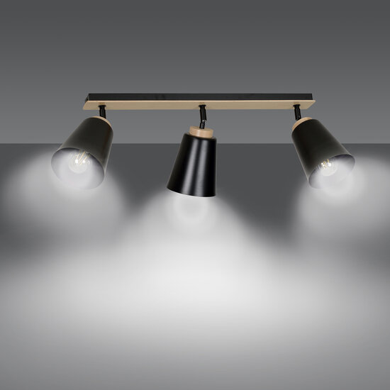 Lámpara de techo Salo 3L negro y madera 3x E27