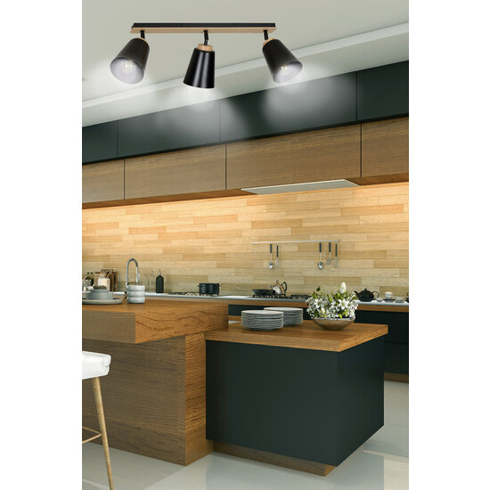 Lámpara de techo Salo 3L negro y madera 3x E27