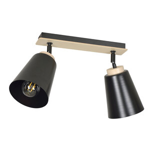 Salo 2L ceiling lamp black and wood 2x E27