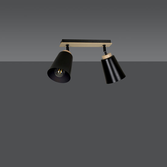 Plafonnier Salo 2L noir et bois 2x E27