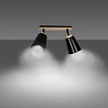Plafonnier Salo 2L noir et bois 2x E27