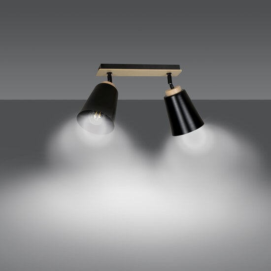 Plafonnier Salo 2L noir et bois 2x E27