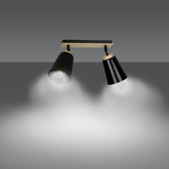 Salo 2L ceiling lamp black and wood 2x E27