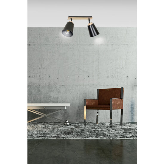 Salo Plafón 2L negro y madera 2x E27