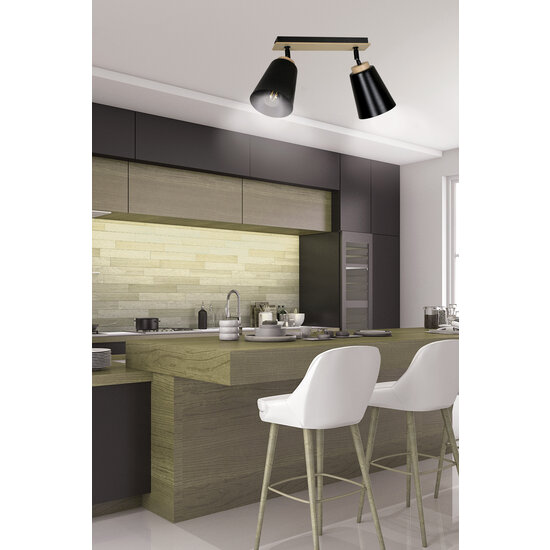 Salo 2L plafondlamp zwart en hout 2x E27