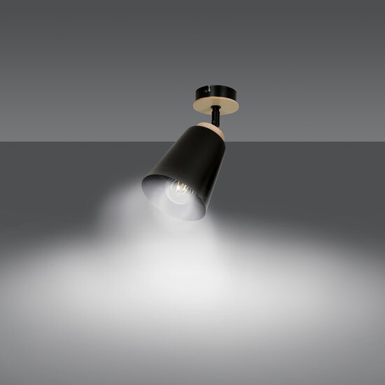 Plafonnier noir Salo noir et bois 1x E27