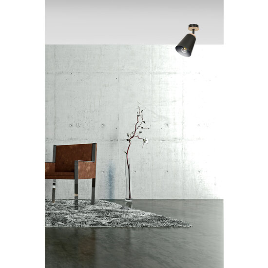 Plafonnier noir Salo noir et bois 1x E27
