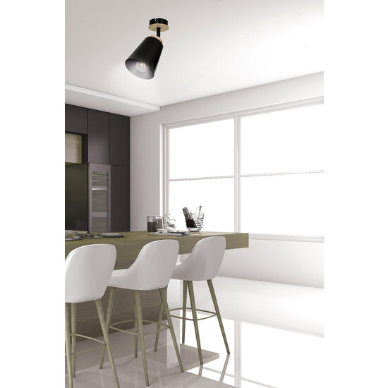 Plafonnier noir Salo noir et bois 1x E27