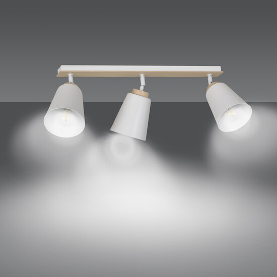 Plafonnier Salo 3L blanc blanc et bois 3x E27