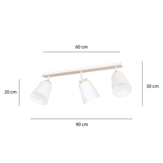 Plafonnier Salo 3L blanc blanc et bois 3x E27